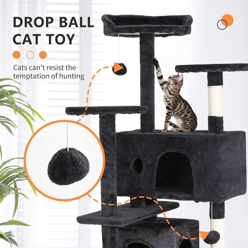 Cat Tree Tower for Indoor Cats,Multi-Level Furniture 54In Activity Center with Scratching Posts Stand House Condo Funny Toys Kittens Pet Play House,Dark Gray