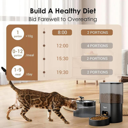 Automatic Pet Feeder & Water Fountain, App Control 3L Cat Food Dispenser, 85Oz/2.5L Automatic Water Dispenser, Dual Power Supply with Voice Recorder