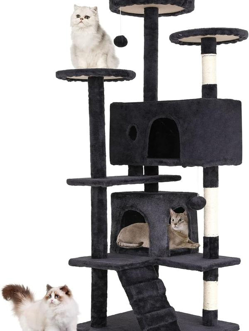 Cat Tree Tower for Indoor Cats,Multi-Level Furniture 54In Activity Center with Scratching Posts Stand House Condo Funny Toys Kittens Pet Play House,Dark Gray