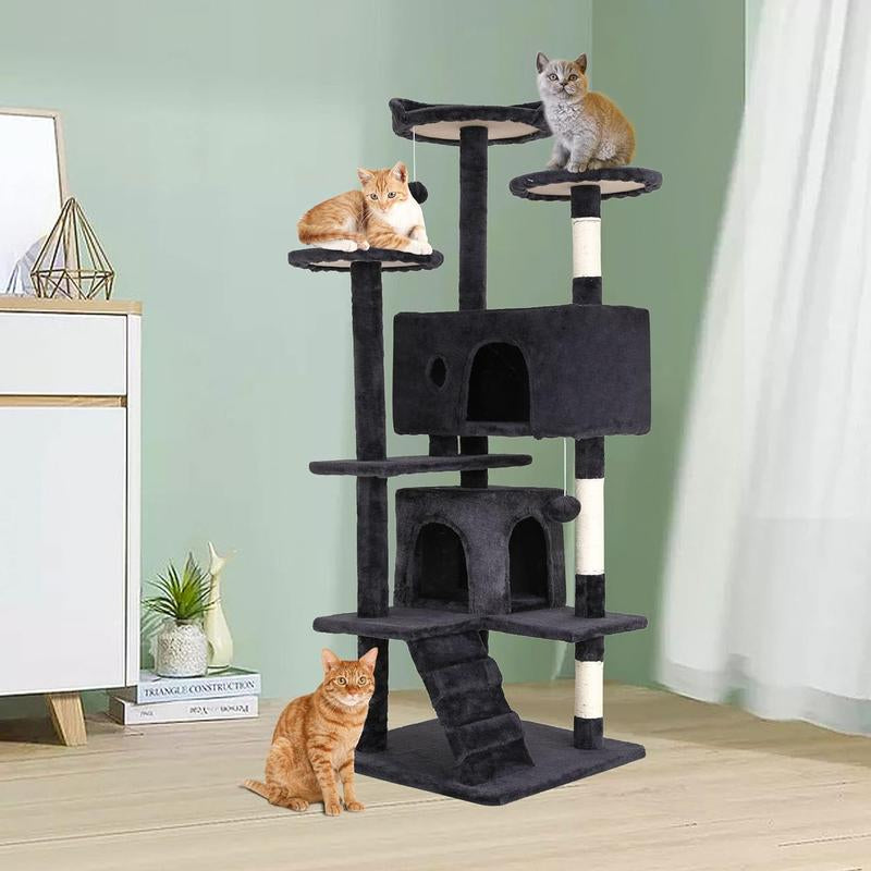 Cat Tree Tower for Indoor Cats,Multi-Level Furniture 54In Activity Center with Scratching Posts Stand House Condo Funny Toys Kittens Pet Play House,Dark Gray