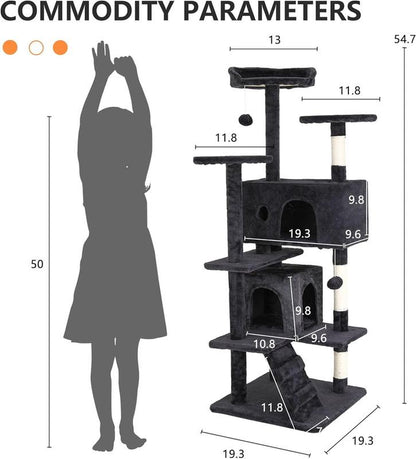 Cat Tree Tower for Indoor Cats,Multi-Level Furniture 54In Activity Center with Scratching Posts Stand House Condo Funny Toys Kittens Pet Play House,Dark Gray