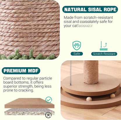 Scratching Posts for Indoor Cats Adults - 33.2" Tall Cat Scratching Post with Sisal Rope - Cute Kitten Cat Tree Scratching Post with Interactive Ball Track